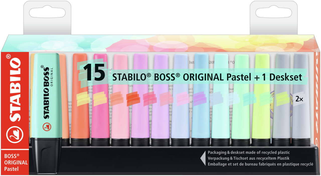 Wrok Beraadslagen pak STABILO BOSS ORIGINAL Pastel - 15 Stuks Deskset - Boekhandel Mondria